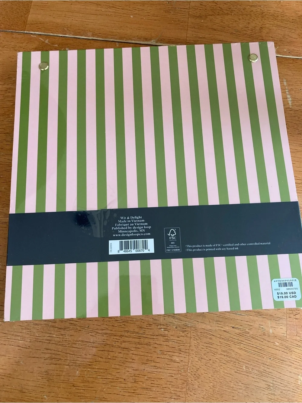 Anthropologie Pink & Green Striped Weekly Desktop Notepad - NEW in wrapper!